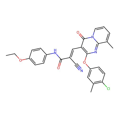 (2E)-3-[2-(4-chloro-3-methylphenoxy)-9-methyl-4-oxo-4H-pyrido[1,2-a]pyrimidin-3-yl]-2-cyano-N-(4-ethoxyphenyl)prop-2-enamide structure