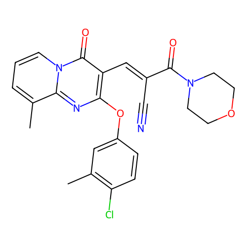 (2E)-3-[2-(4-chloro-3-methylphenoxy)-9-methyl-4-oxo-4H-pyrido[1,2-a]pyrimidin-3-yl]-2-(morpholin-4-ylcarbonyl)prop-2-enenitrile structure