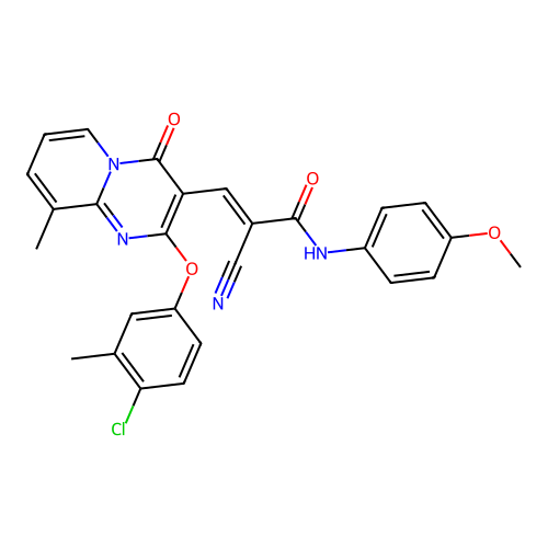 (2E)-3-[2-(4-chloro-3-methylphenoxy)-9-methyl-4-oxo-4H-pyrido[1,2-a]pyrimidin-3-yl]-2-cyano-N-(4-methoxyphenyl)prop-2-enamide structure