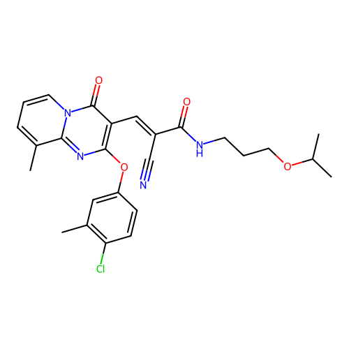 (2E)-3-[2-(4-chloro-3-methylphenoxy)-9-methyl-4-oxo-4H-pyrido[1,2-a]pyrimidin-3-yl]-2-cyano-N-[3-(propan-2-yloxy)propyl]prop-2-enamide structure