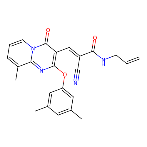 (2E)-2-cyano-3-[2-(3,5-dimethylphenoxy)-9-methyl-4-oxo-4H-pyrido[1,2-a]pyrimidin-3-yl]-N-(prop-2-en-1-yl)prop-2-enamide structure