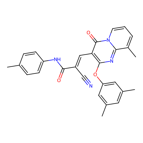 (2E)-2-cyano-3-[2-(3,5-dimethylphenoxy)-9-methyl-4-oxo-4H-pyrido[1,2-a]pyrimidin-3-yl]-N-(4-methylphenyl)prop-2-enamide structure