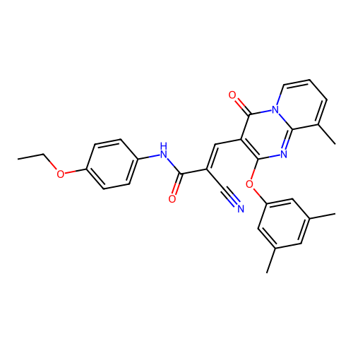 (2E)-2-cyano-3-[2-(3,5-dimethylphenoxy)-9-methyl-4-oxo-4H-pyrido[1,2-a]pyrimidin-3-yl]-N-(4-ethoxyphenyl)prop-2-enamide structure