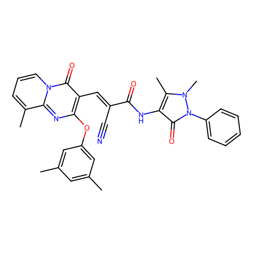 (E)-2-cyano-N-(1,5-dimethyl-3-oxo-2-phenyl-2,3-dihydro-1H-pyrazol-4-yl)-3-(2-(3,5-dimethylphenoxy)-9-methyl-4-oxo-4H-pyrido[1,2-a]pyrimidin-3-yl)acrylamide structure