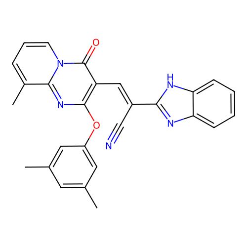 (2E)-2-(1H-1,3-BENZODIAZOL-2-YL)-3-[2-(3,5-DIMETHYLPHENOXY)-9-METHYL-4-OXO-4H-PYRIDO[1,2-A]PYRIMIDIN-3-YL]PROP-2-ENENITRILE structure