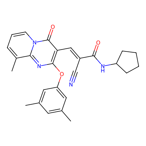 (2E)-2-cyano-N-cyclopentyl-3-[2-(3,5-dimethylphenoxy)-9-methyl-4-oxo-4H-pyrido[1,2-a]pyrimidin-3-yl]prop-2-enamide structure