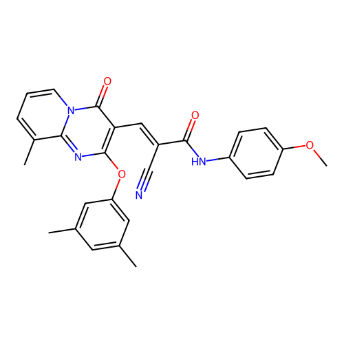 (2E)-2-cyano-3-[2-(3,5-dimethylphenoxy)-9-methyl-4-oxo-4H-pyrido[1,2-a]pyrimidin-3-yl]-N-(4-methoxyphenyl)prop-2-enamide structure