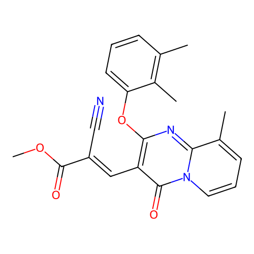 methyl (2E)-2-cyano-3-[2-(2,3-dimethylphenoxy)-9-methyl-4-oxo-4H-pyrido[1,2-a]pyrimidin-3-yl]prop-2-enoate structure