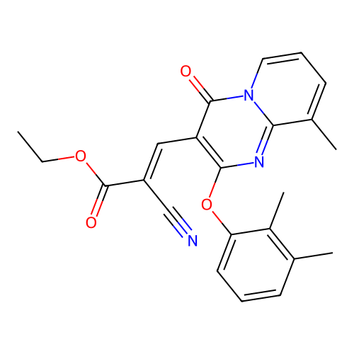 ethyl (2E)-2-cyano-3-[2-(2,3-dimethylphenoxy)-9-methyl-4-oxo-4H-pyrido[1,2-a]pyrimidin-3-yl]prop-2-enoate structure
