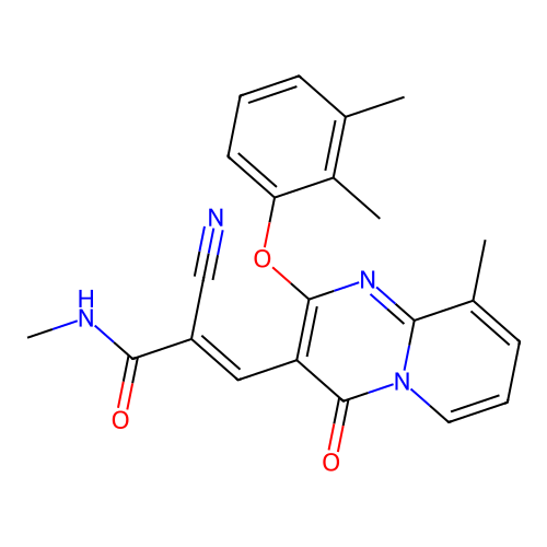 (2E)-2-cyano-3-[2-(2,3-dimethylphenoxy)-9-methyl-4-oxo-4H-pyrido[1,2-a]pyrimidin-3-yl]-N-methylprop-2-enamide structure