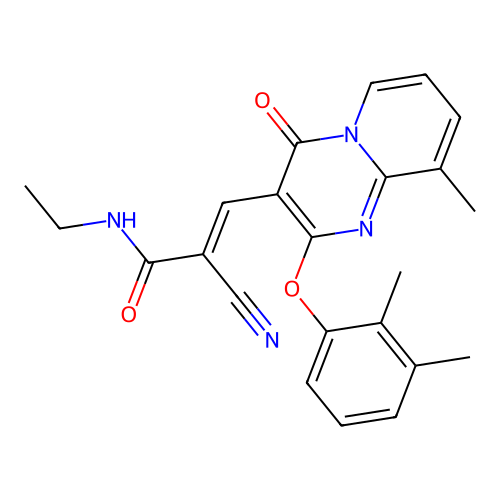 (2E)-2-cyano-3-[2-(2,3-dimethylphenoxy)-9-methyl-4-oxo-4H-pyrido[1,2-a]pyrimidin-3-yl]-N-ethylprop-2-enamide structure