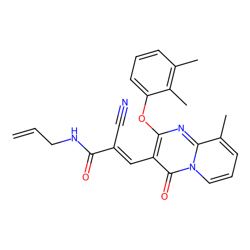 (2E)-2-cyano-3-[2-(2,3-dimethylphenoxy)-9-methyl-4-oxo-4H-pyrido[1,2-a]pyrimidin-3-yl]-N-(prop-2-en-1-yl)prop-2-enamide structure