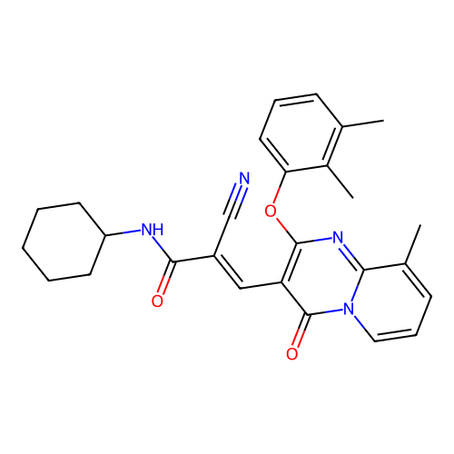 (2E)-2-cyano-N-cyclohexyl-3-[2-(2,3-dimethylphenoxy)-9-methyl-4-oxo-4H-pyrido[1,2-a]pyrimidin-3-yl]prop-2-enamide structure