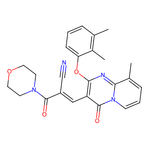 (2E)-3-[2-(2,3-dimethylphenoxy)-9-methyl-4-oxo-4H-pyrido[1,2-a]pyrimidin-3-yl]-2-(morpholin-4-ylcarbonyl)prop-2-enenitrile structure