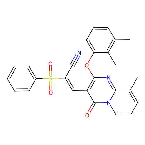 (2E)-2-(BENZENESULFONYL)-3-[2-(2,3-DIMETHYLPHENOXY)-9-METHYL-4-OXO-4H-PYRIDO[1,2-A]PYRIMIDIN-3-YL]PROP-2-ENENITRILE structure