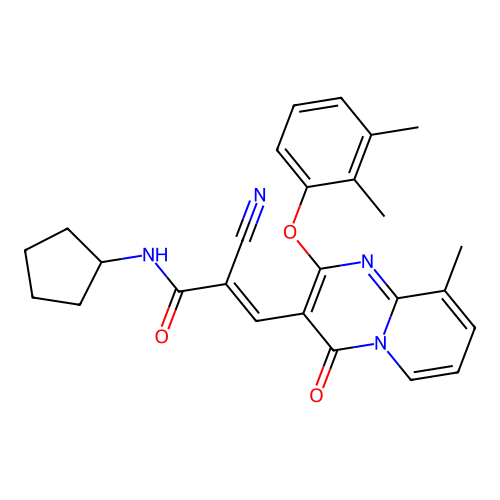 (2E)-2-cyano-N-cyclopentyl-3-[2-(2,3-dimethylphenoxy)-9-methyl-4-oxo-4H-pyrido[1,2-a]pyrimidin-3-yl]prop-2-enamide structure
