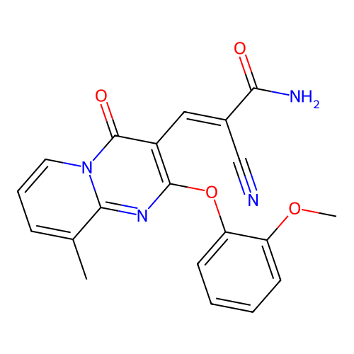 (2E)-2-cyano-3-[2-(2-methoxyphenoxy)-9-methyl-4-oxo-4H-pyrido[1,2-a]pyrimidin-3-yl]prop-2-enamide structure