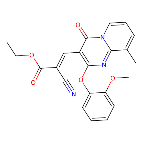 ethyl (2E)-2-cyano-3-[2-(2-methoxyphenoxy)-9-methyl-4-oxo-4H-pyrido[1,2-a]pyrimidin-3-yl]prop-2-enoate structure