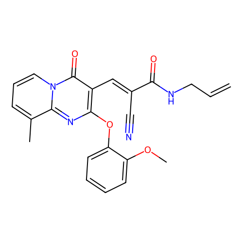 (2E)-2-cyano-3-[2-(2-methoxyphenoxy)-9-methyl-4-oxo-4H-pyrido[1,2-a]pyrimidin-3-yl]-N-(prop-2-en-1-yl)prop-2-enamide structure