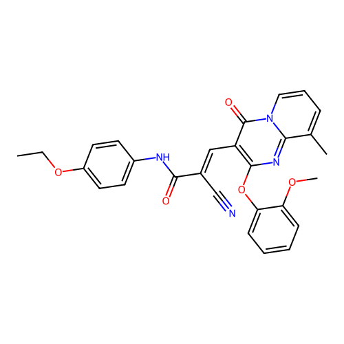 (2E)-2-cyano-N-(4-ethoxyphenyl)-3-[2-(2-methoxyphenoxy)-9-methyl-4-oxo-4H-pyrido[1,2-a]pyrimidin-3-yl]prop-2-enamide structure