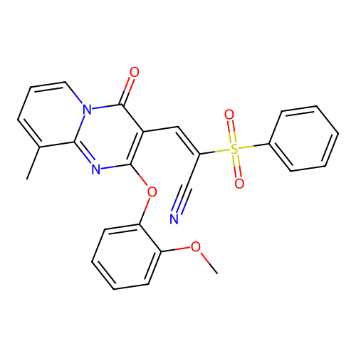 (2E)-2-(BENZENESULFONYL)-3-[2-(2-METHOXYPHENOXY)-9-METHYL-4-OXO-4H-PYRIDO[1,2-A]PYRIMIDIN-3-YL]PROP-2-ENENITRILE structure