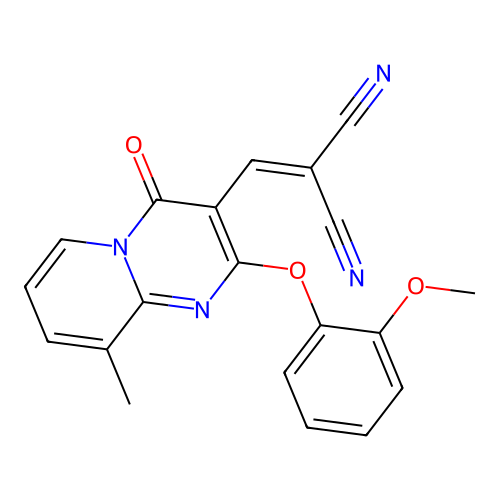 {[2-(2-methoxyphenoxy)-9-methyl-4-oxo-4H-pyrido[1,2-a]pyrimidin-3-yl]methylidene}propanedinitrile structure