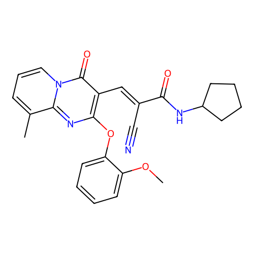 (2E)-2-cyano-N-cyclopentyl-3-[2-(2-methoxyphenoxy)-9-methyl-4-oxo-4H-pyrido[1,2-a]pyrimidin-3-yl]prop-2-enamide structure