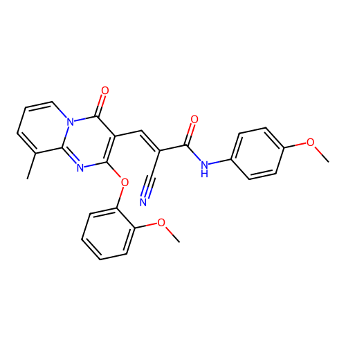 (2E)-2-cyano-3-[2-(2-methoxyphenoxy)-9-methyl-4-oxo-4H-pyrido[1,2-a]pyrimidin-3-yl]-N-(4-methoxyphenyl)prop-2-enamide structure