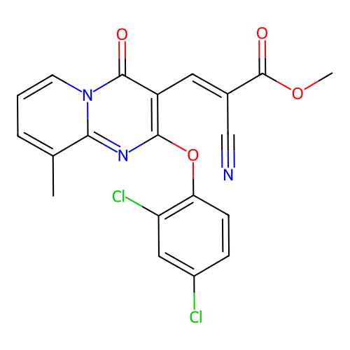 (E)-methyl 2-cyano-3-(2-(2,4-dichlorophenoxy)-9-methyl-4-oxo-4H-pyrido[1,2-a]pyrimidin-3-yl)acrylate structure