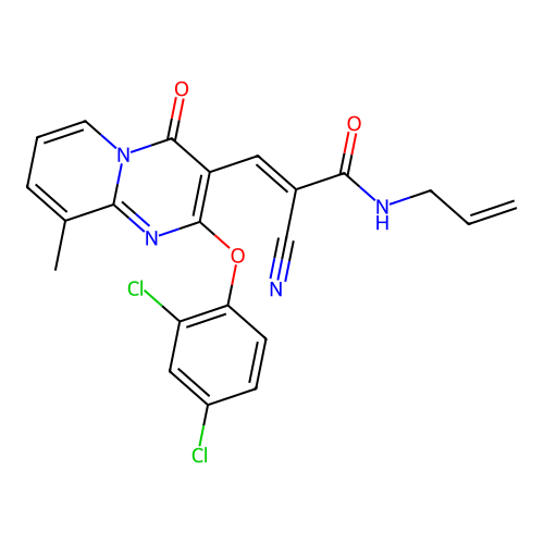 (2E)-2-cyano-3-[2-(2,4-dichlorophenoxy)-9-methyl-4-oxo-4H-pyrido[1,2-a]pyrimidin-3-yl]-N-(prop-2-en-1-yl)prop-2-enamide structure