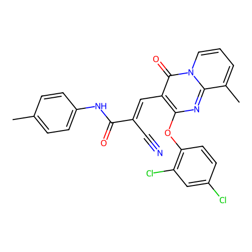 (2E)-2-cyano-3-[2-(2,4-dichlorophenoxy)-9-methyl-4-oxo-4H-pyrido[1,2-a]pyrimidin-3-yl]-N-(4-methylphenyl)prop-2-enamide structure