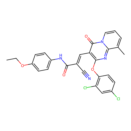 (2E)-2-cyano-3-[2-(2,4-dichlorophenoxy)-9-methyl-4-oxo-4H-pyrido[1,2-a]pyrimidin-3-yl]-N-(4-ethoxyphenyl)prop-2-enamide structure