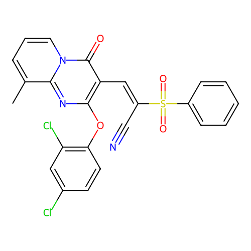 (2E)-3-[2-(2,4-dichlorophenoxy)-9-methyl-4-oxo-4H-pyrido[1,2-a]pyrimidin-3-yl]-2-(phenylsulfonyl)prop-2-enenitrile structure