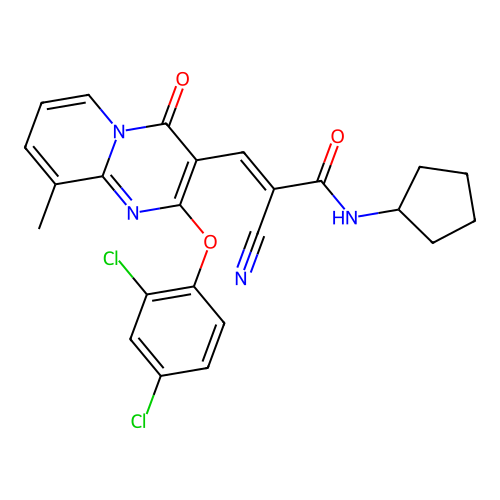 (2E)-2-cyano-N-cyclopentyl-3-[2-(2,4-dichlorophenoxy)-9-methyl-4-oxo-4H-pyrido[1,2-a]pyrimidin-3-yl]prop-2-enamide structure