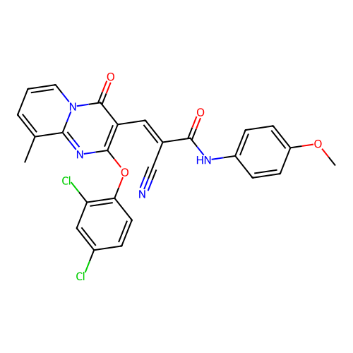(2E)-2-cyano-3-[2-(2,4-dichlorophenoxy)-9-methyl-4-oxo-4H-pyrido[1,2-a]pyrimidin-3-yl]-N-(4-methoxyphenyl)prop-2-enamide structure