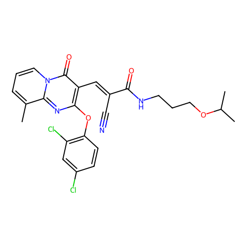 (2E)-2-cyano-3-[2-(2,4-dichlorophenoxy)-9-methyl-4-oxo-4H-pyrido[1,2-a]pyrimidin-3-yl]-N-[3-(propan-2-yloxy)propyl]prop-2-enamide structure
