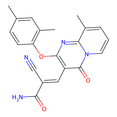(2E)-2-cyano-3-[2-(2,4-dimethylphenoxy)-9-methyl-4-oxo-4H-pyrido[1,2-a]pyrimidin-3-yl]prop-2-enamide structure