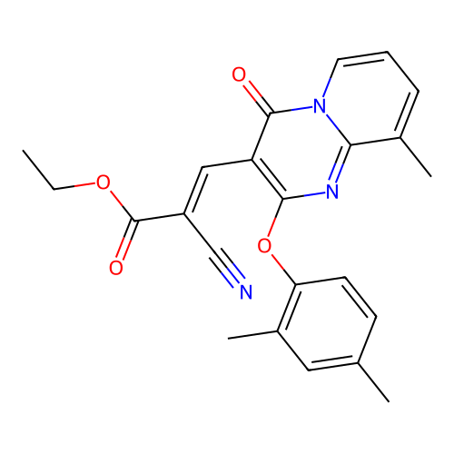 ethyl (2E)-2-cyano-3-[2-(2,4-dimethylphenoxy)-9-methyl-4-oxo-4H-pyrido[1,2-a]pyrimidin-3-yl]prop-2-enoate structure
