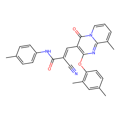 (2E)-2-cyano-3-[2-(2,4-dimethylphenoxy)-9-methyl-4-oxo-4H-pyrido[1,2-a]pyrimidin-3-yl]-N-(4-methylphenyl)prop-2-enamide structure