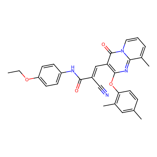 (2E)-2-cyano-3-[2-(2,4-dimethylphenoxy)-9-methyl-4-oxo-4H-pyrido[1,2-a]pyrimidin-3-yl]-N-(4-ethoxyphenyl)prop-2-enamide structure