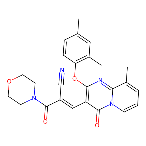 (2E)-3-[2-(2,4-dimethylphenoxy)-9-methyl-4-oxo-4H-pyrido[1,2-a]pyrimidin-3-yl]-2-(morpholin-4-ylcarbonyl)prop-2-enenitrile structure