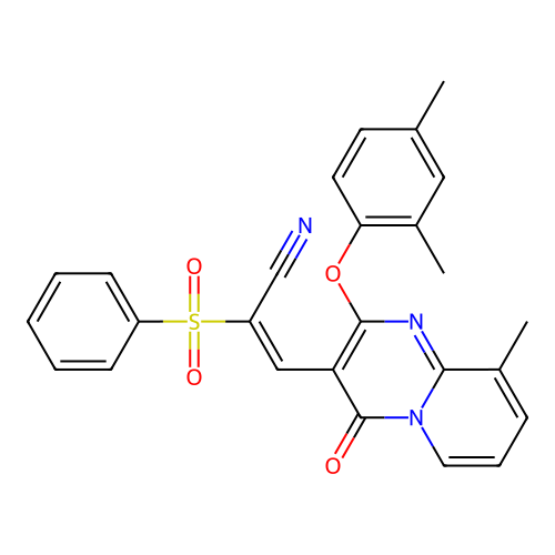 (2E)-2-(BENZENESULFONYL)-3-[2-(2,4-DIMETHYLPHENOXY)-9-METHYL-4-OXO-4H-PYRIDO[1,2-A]PYRIMIDIN-3-YL]PROP-2-ENENITRILE structure