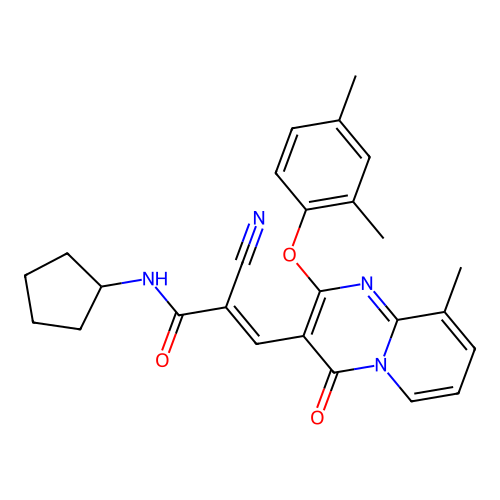 (2E)-2-cyano-N-cyclopentyl-3-[2-(2,4-dimethylphenoxy)-9-methyl-4-oxo-4H-pyrido[1,2-a]pyrimidin-3-yl]prop-2-enamide structure