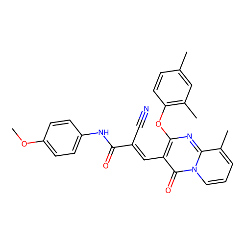 (2E)-2-cyano-3-[2-(2,4-dimethylphenoxy)-9-methyl-4-oxo-4H-pyrido[1,2-a]pyrimidin-3-yl]-N-(4-methoxyphenyl)prop-2-enamide structure