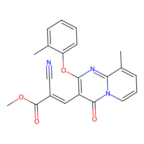 methyl (2E)-2-cyano-3-[9-methyl-2-(2-methylphenoxy)-4-oxo-4H-pyrido[1,2-a]pyrimidin-3-yl]prop-2-enoate structure