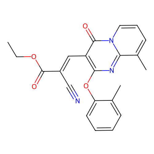 ethyl (2E)-2-cyano-3-[9-methyl-2-(2-methylphenoxy)-4-oxo-4H-pyrido[1,2-a]pyrimidin-3-yl]prop-2-enoate structure