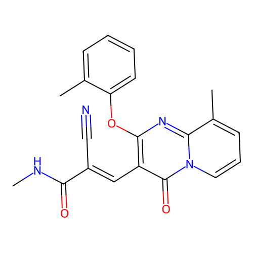 (2E)-2-cyano-N-methyl-3-[9-methyl-2-(2-methylphenoxy)-4-oxo-4H-pyrido[1,2-a]pyrimidin-3-yl]prop-2-enamide structure