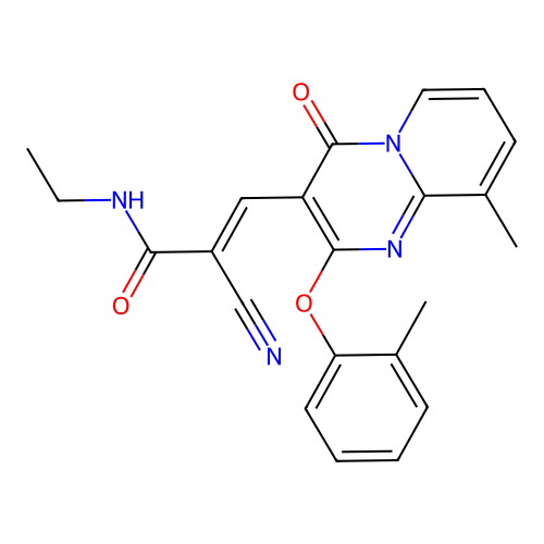 (2E)-2-cyano-N-ethyl-3-[9-methyl-2-(2-methylphenoxy)-4-oxo-4H-pyrido[1,2-a]pyrimidin-3-yl]prop-2-enamide structure