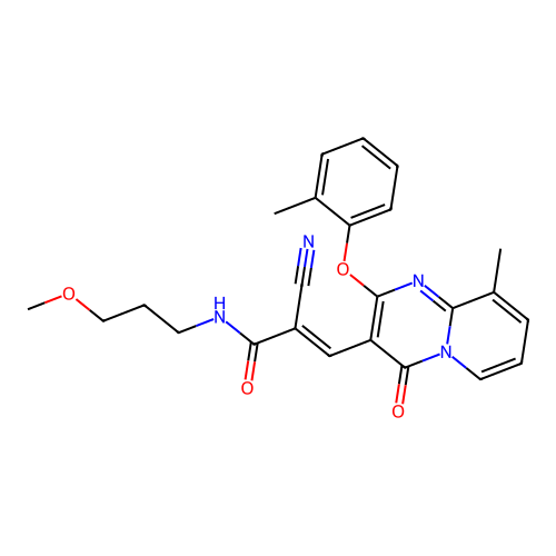 (2E)-2-cyano-N-(3-methoxypropyl)-3-[9-methyl-2-(2-methylphenoxy)-4-oxo-4H-pyrido[1,2-a]pyrimidin-3-yl]prop-2-enamide structure