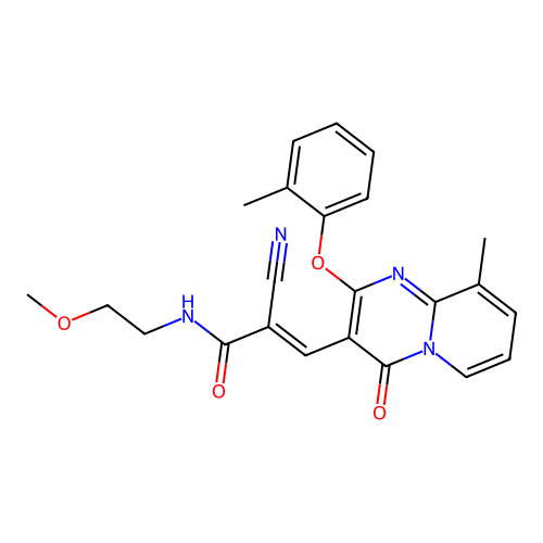 (2E)-2-cyano-N-(2-methoxyethyl)-3-[9-methyl-2-(2-methylphenoxy)-4-oxo-4H-pyrido[1,2-a]pyrimidin-3-yl]prop-2-enamide structure